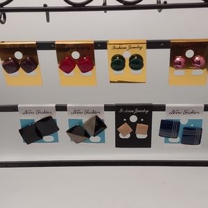 Stud Earring Lot of 8 Sets Square, Round Retro Wood, Acrylic, Metal Multicolor